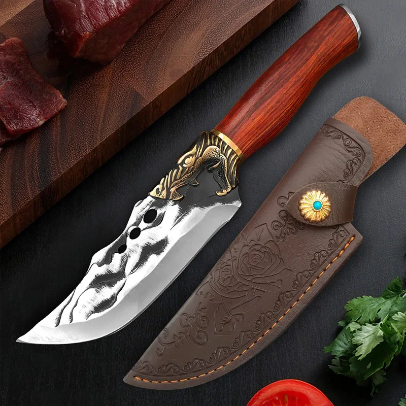 Chef Boning Knife Slicing Meat Fish Cleaver Knife Cut Fruit Vegetables Butcher Knife Wood Hand Hand Forged Blade Kitchen Knives