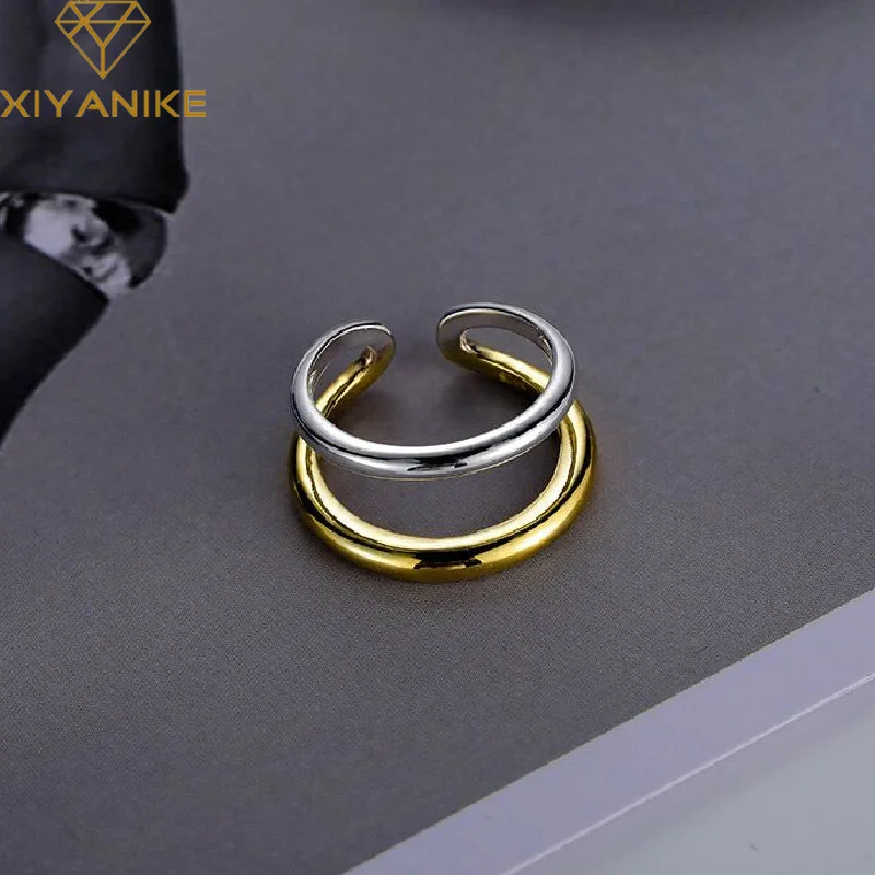 XIYANIKE Double Layer Open Cuff Finger Rings For Women Girl New Korean Fashion Adjustable Jewelry Gift Party кольцо женское