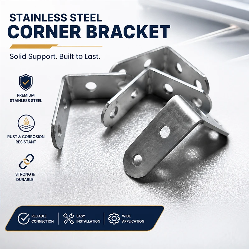 

90 Degree L-Shaped Angle Bracket Stainless Steel Heavy Duty Triangle Plate for Furniture Joint Reinforcement and Fixing