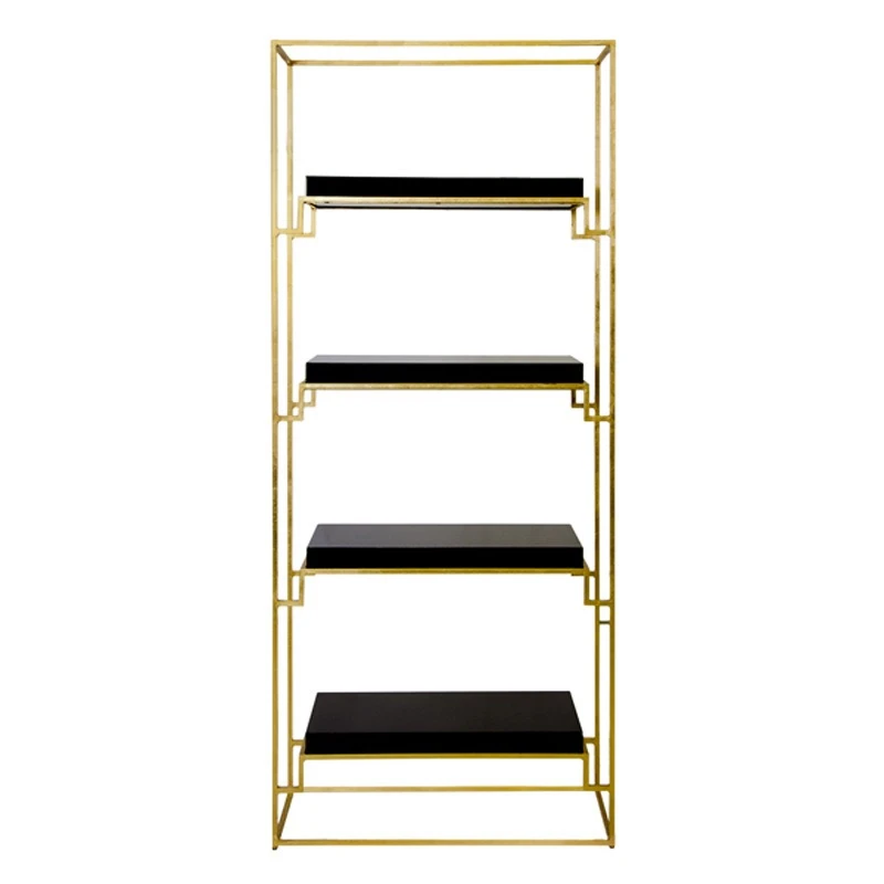 

American light luxury stainless steel high-light wood board 5-layer bookshelf/villa/model room decorative shelf