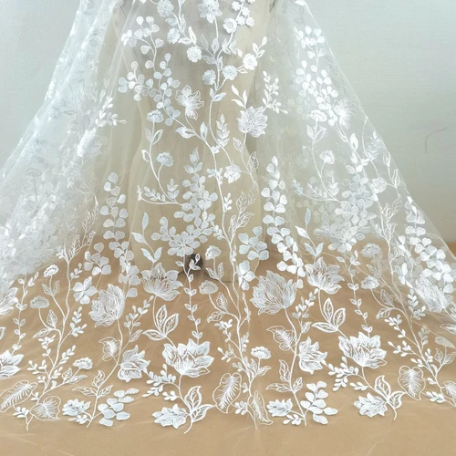 Imagen 2 del producto Tela de encaje para vestido de novia, moda elegante, 130cm de ancho, tela para vestido de novia, encaje de lentejuelas, venta por yarda