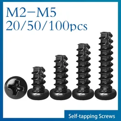 M2 M2.3 M2.6 M3 M4 M5 PT Pan Round Head Self Tapping Wood Screw Tail-Cut Phillips Cross Recessed Black Zinc Plated Steel