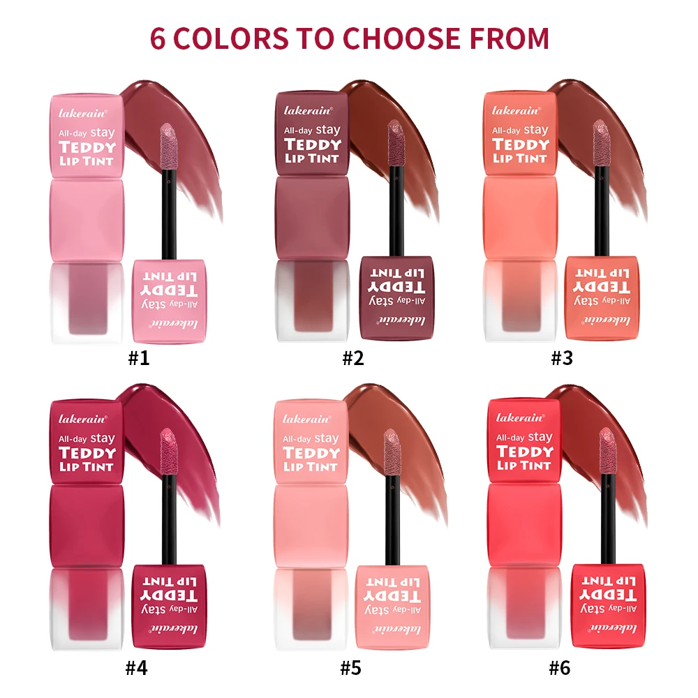 Lip Stain Set Teddy Tint Lip Color Tear Lip Gloss Super Stay Long-Lasting Coloring 12H Matte Texture WaterproofLipstick Cosmeti