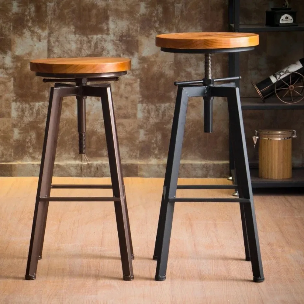 Industrial Swivel Bar Stools Wrought-iron Bar Chair,Household Lift Bar Chairs Solid Wood High Chair Banqueta Alta De Cozinha CE