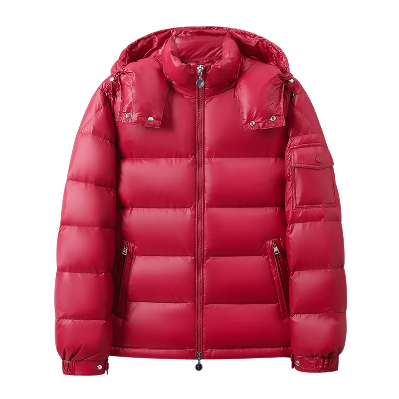 2024 winter new down jacket, male hooded thick warm Korean version of the fashion brand Hong Kong wind loose solid color bread s