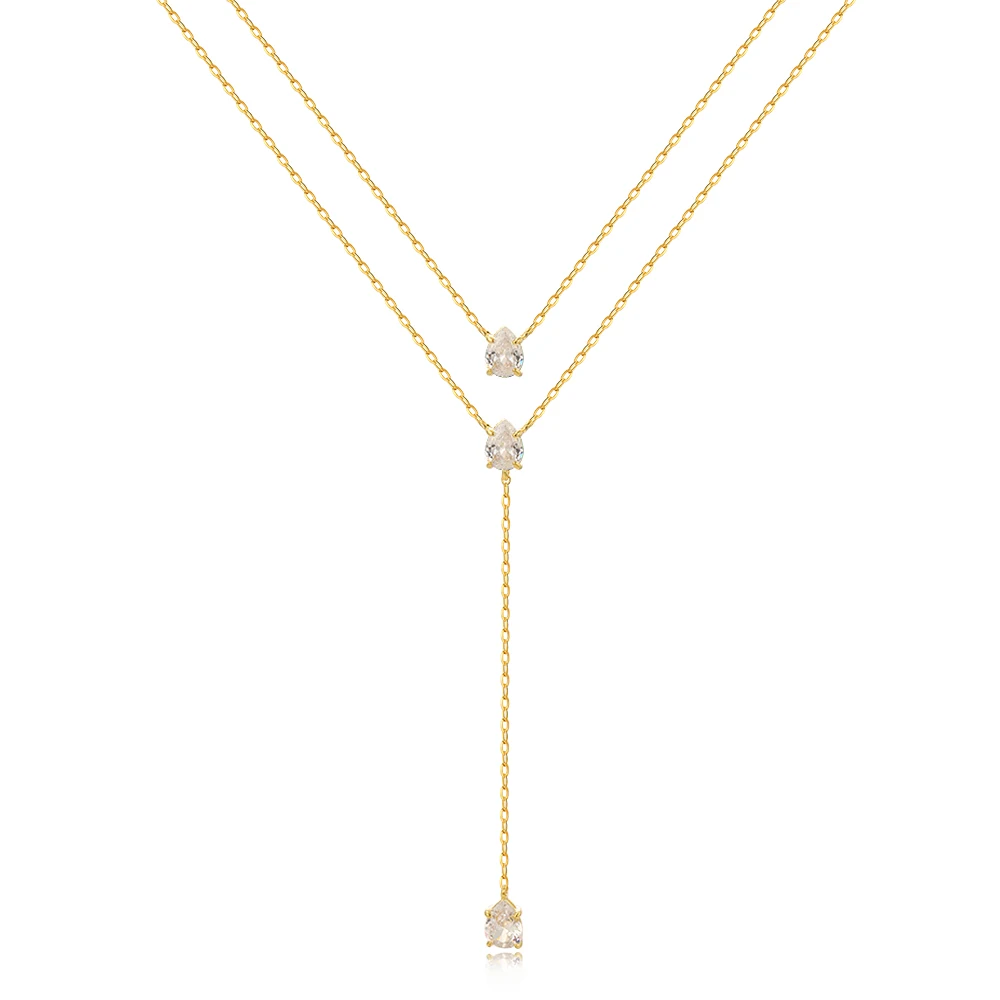 Waterdrop Fashion Double Layer Pendant Necklace For Women Clavicle Chain Luxury Jewelry Chokers Accessories Gift