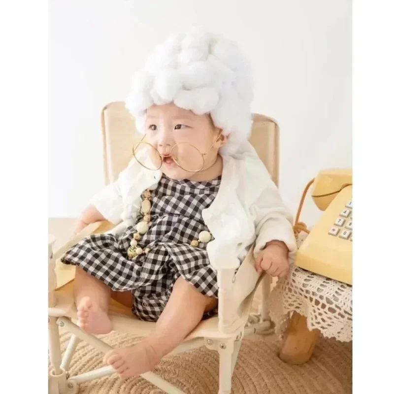 Grandma Style Cosplay Costume Set Wig Hat Plaid Outfit Funny Posing Garment Studio Portrait Shooting Photography Layout Prop