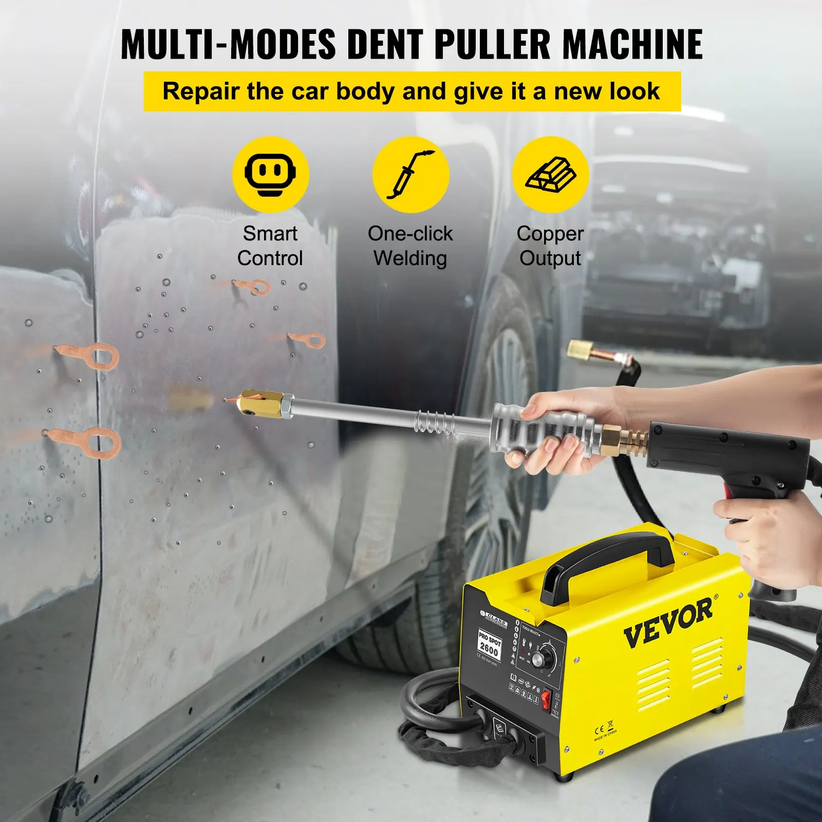 VEVOR Spot Welder Dent Puller Machine 2600 2KW Spot Dent Puller 3500A Car Dent Repair Kit For Car Body Repair 220V 110V