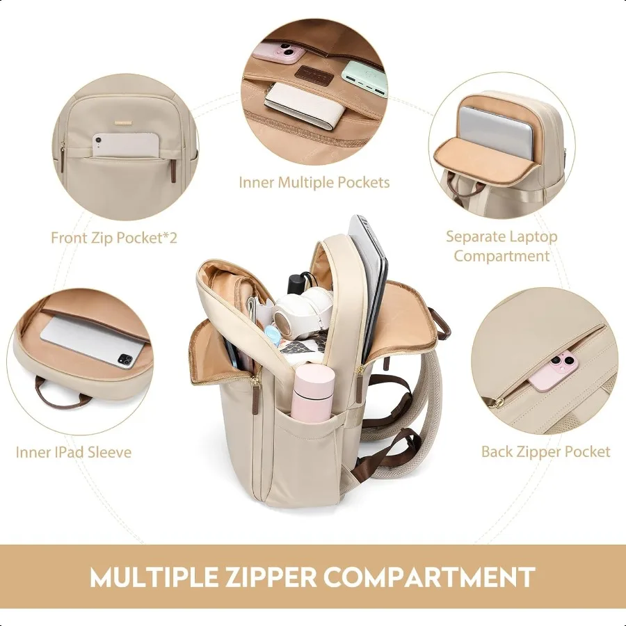 Zaino da viaggio per escursionismo per donna Casual Busin Weekender Borsa per laptop multistrato da 16 pollici albicocca