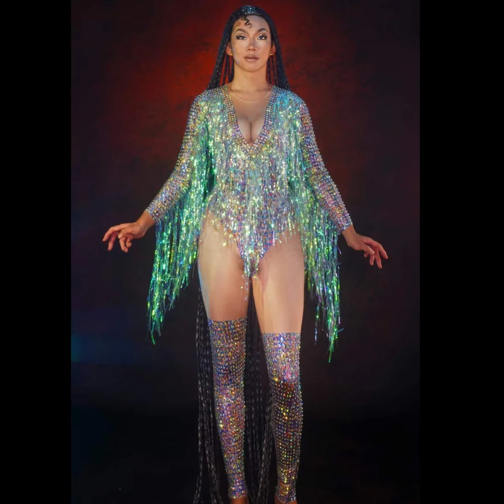 Brillanti strass nappa Secy tute per le donne Carnival Nightclub Drag Queen outfit Stage eseguire costumi di danza 2024