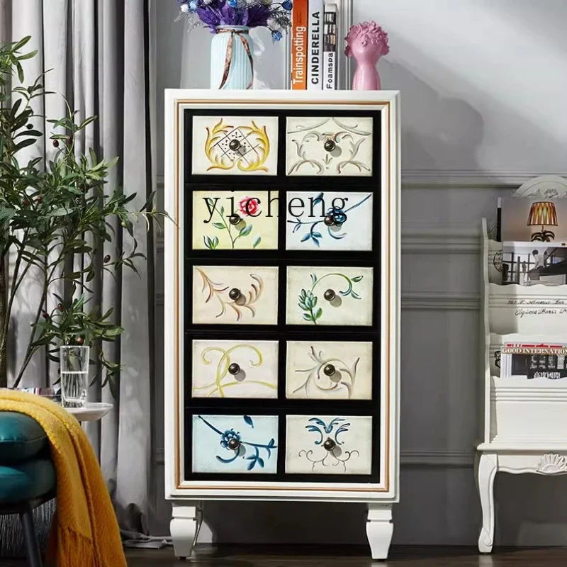 

American chest of drawers, bedroom storage, living room, small side cabinet, solid wood storage, white drawer cabinet, simple