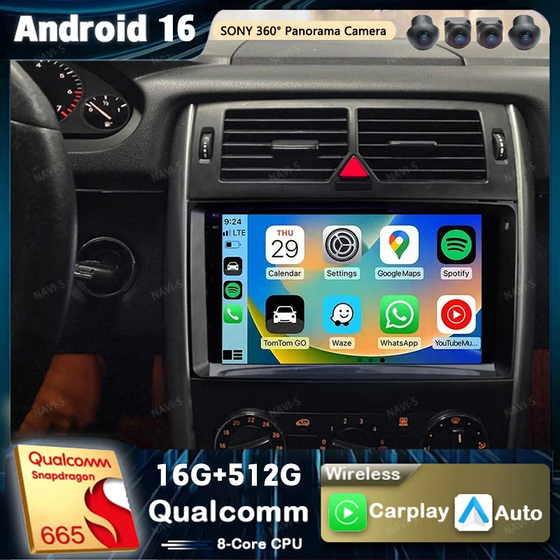 Android 16 Qualcomm For Mercedes Benz B200 W169 W245 Carplay Car Radio Viano Vito W639 Sprinter W906 Multimedia Video Player GPS