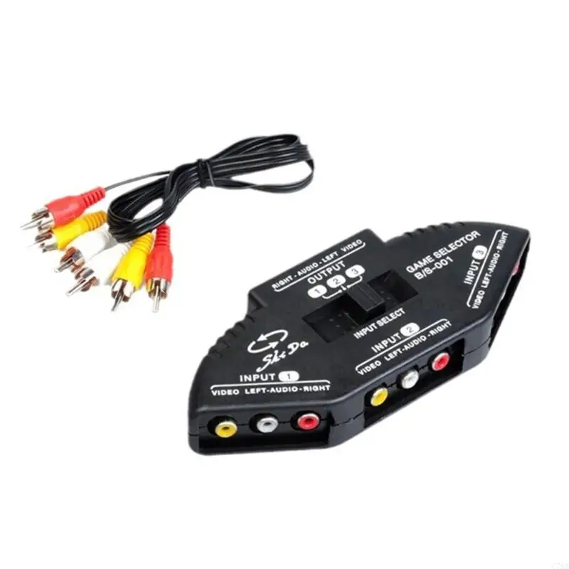 C7AB 3 Way Splitter Audios 3 in 1 Out Audios Video Splitter Switcher Selector with Cable Converter Switcher for VCD VCD VCR