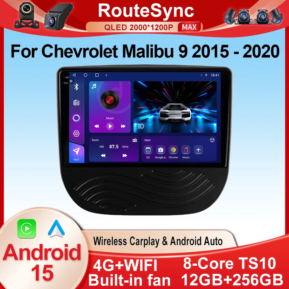 쉐보레 말리부 9 2015-2020용 안드로이드 15 카 라디오, GPS QLED 4G LTE 5G WIFI BT 멀티미디어 비디오 플레이어 헤드 유닛 (2Din DVD 미포함)