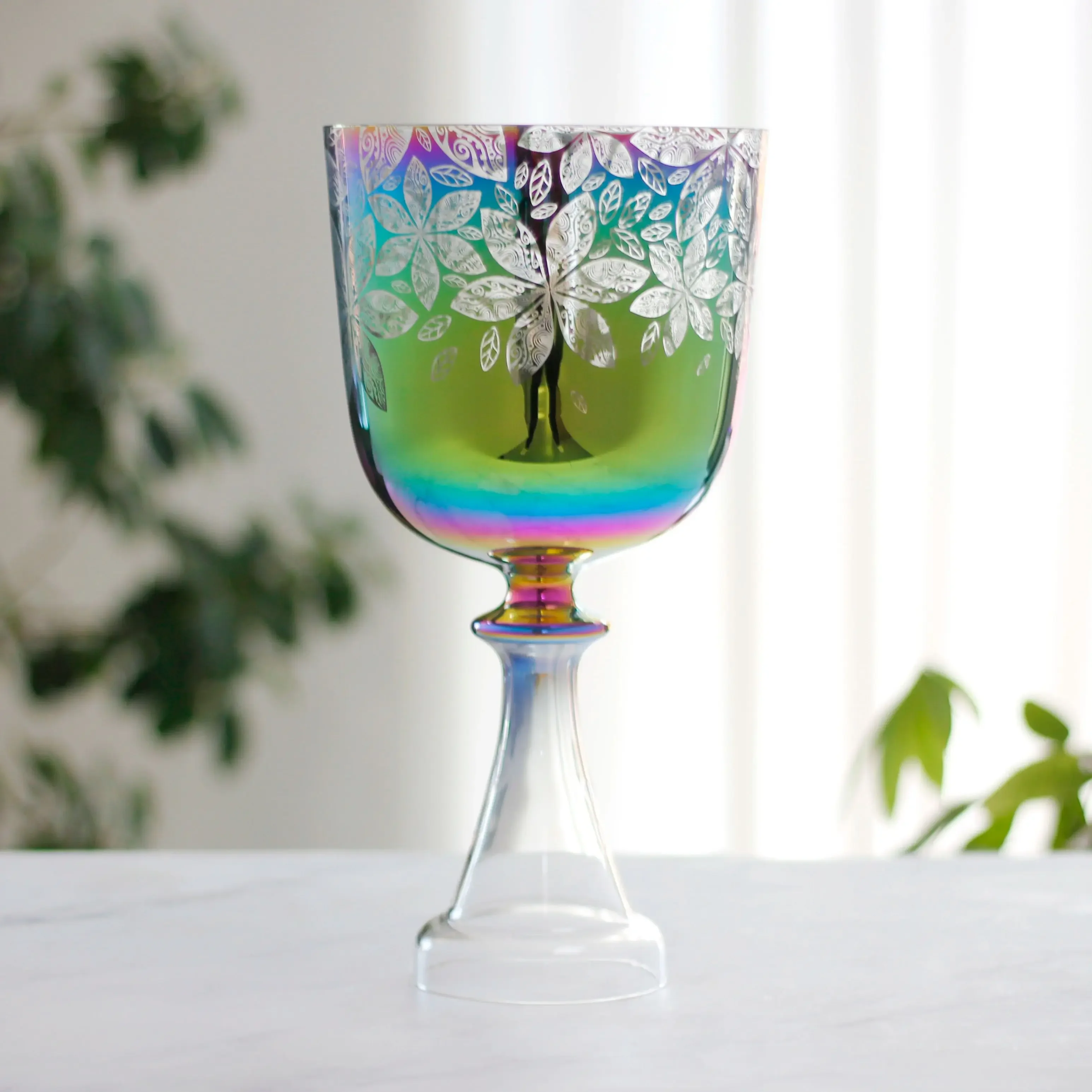 Star Linkup 5 Inch to 8.75 Inch Green Hexagonal Floral Pattern Crystal Singing Chalice Bowl, Premium Resonance Chalice Instrument Applied in Spiritual Meditation, Energy Purification and Professional Sound Healing Therapy
