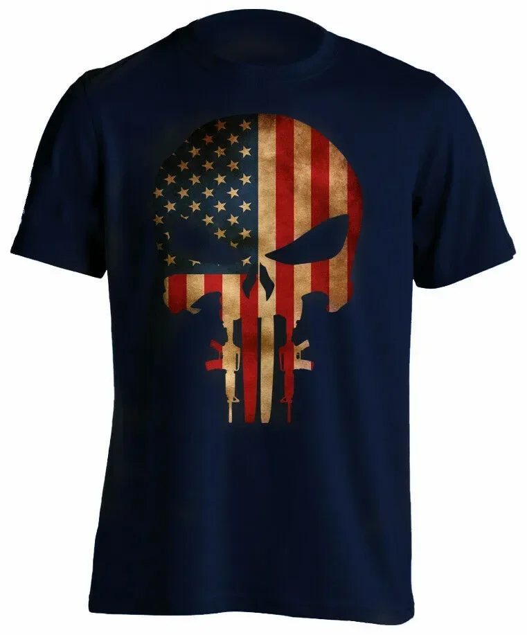 American Patriotic 2nd Amendment USA Flag Skull T-Shirt 100% Cotton O-Neck Summer Short Sleeve Casual Mens T-shirt Size S-3XL