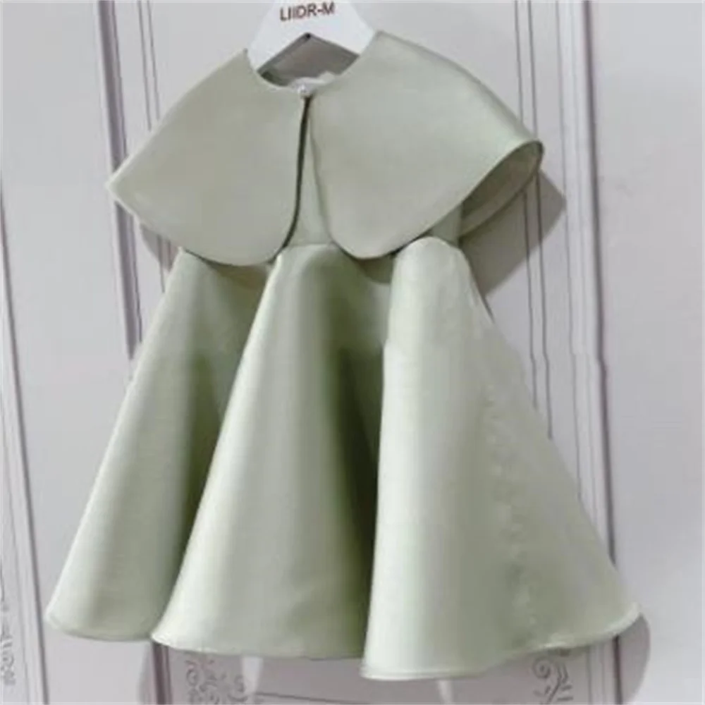 Children's shawl dressavocado round neck solid color flower girl wedding princess dress prom dresses for kids