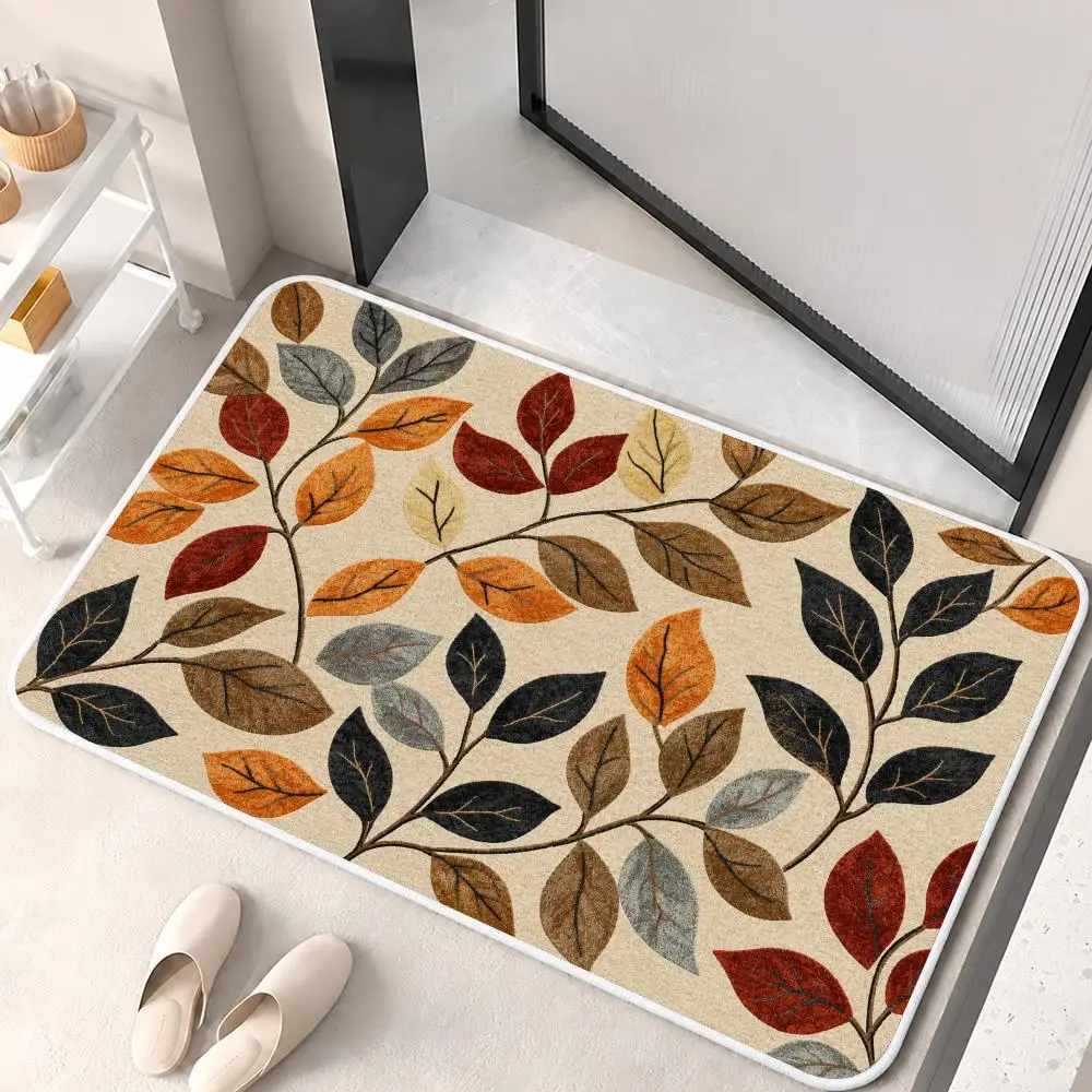 Stitched Blooms And Dried Flora Floor Mat Flannel Rug Soft Non Slip Washable Door Mat for Bathroom Bedroom Kitchen Home Decor