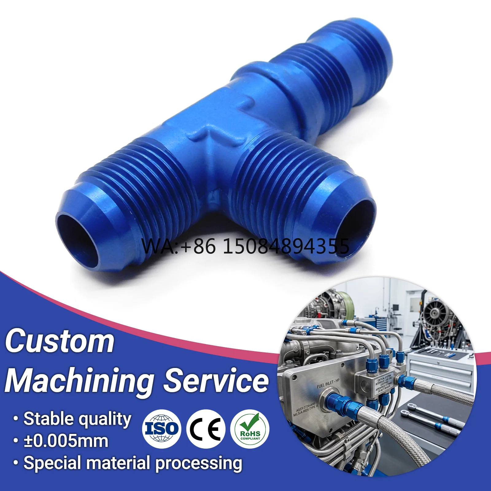 Precision Machined Aluminum AN- T-Type Adapter CNC AN4-AN16 Aerospace OEM AN804 MS24390 AS1033 F00804 UFR804 7M118 ±0.005mm