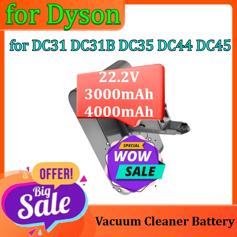 

Vacuum Cleaner Battery for Dyson DC31 DC31B DC35 DC44 DC45 Rechargeable Battery (Type-B) 22.2V 3000mAh 4000mAh