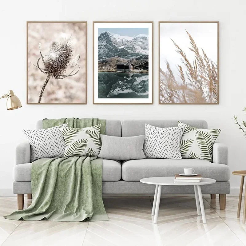 Natural Landscape Canvas Painting Nordic Dandelion Hay Mountain Lake Poster Living Room Bedroom Wall Picture Decoration No Frame