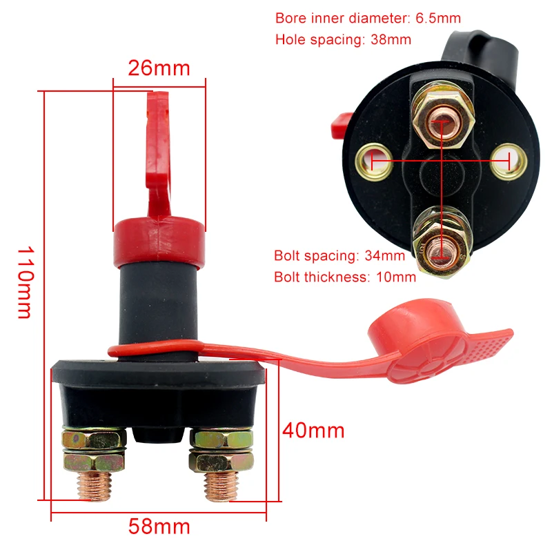 300A 12V 24V Red 2Key Cut Off Battery Main Kill Switch Vehicle Car Modify Isolator Disconnector Truck Boat Auto Car Power Switch
