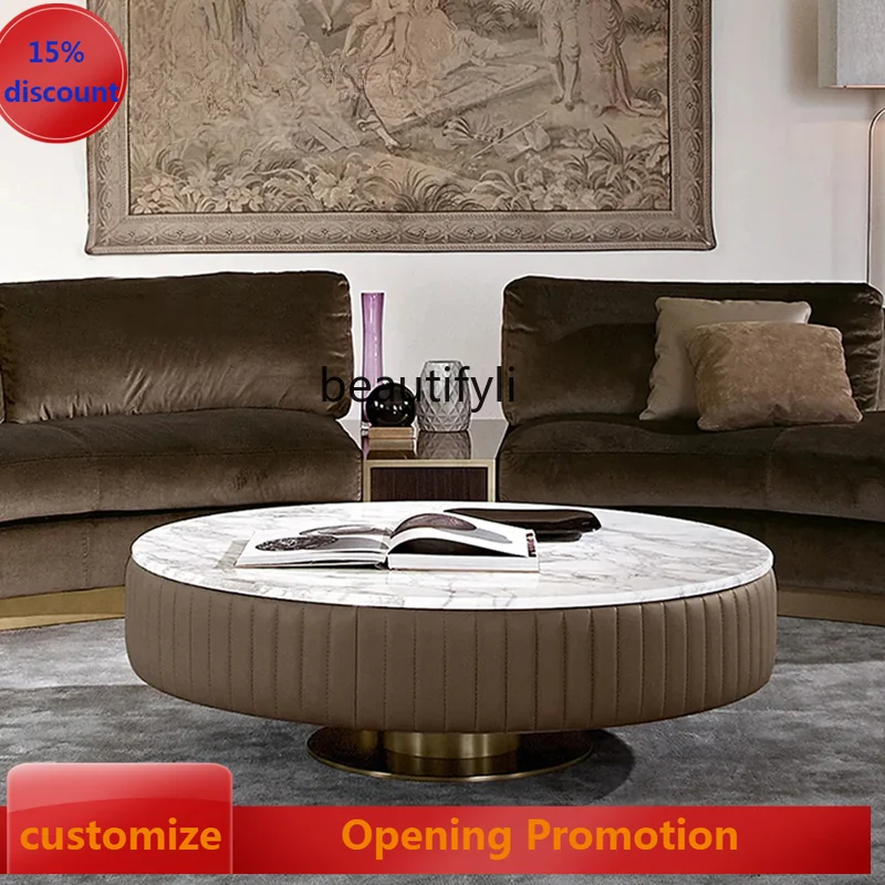 الشمال معتدل الفاخرة الرخام طاولة القهوة المستديرة الفولاذ المقاوم للصدأ الإبداعية طاولة شاي مستديرة بسيطة أريكة رخامية طاولة جانبية G1218 #1