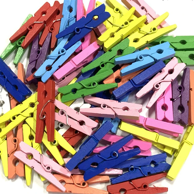 25pcs 25/30/35/45mm Colorful Wooden Clip Natural Wood Clamp Picture Clips Mini Clothes Pins DIY Photo Paper Peg Clothespin Craft