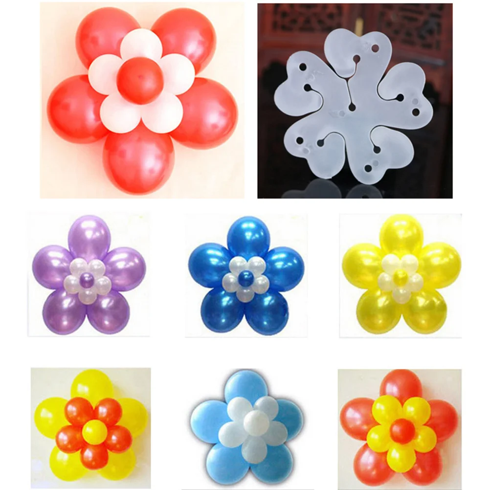 50 Pcs 11-in-1 Plum Flower Shaped Balloons Plastic Double Layers Balloons Holders Balloons Clip Ties for Wedding Birthday Party