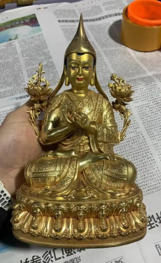 

21cm Tibetan Craft Tibetan Tantric pure copper gilt Tsongkhapa Buddha statue ornaments