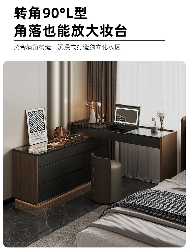 Minimalist black solid wood dresser, chest, integrated flip-top bedroom, end of bed corner, high-end storage