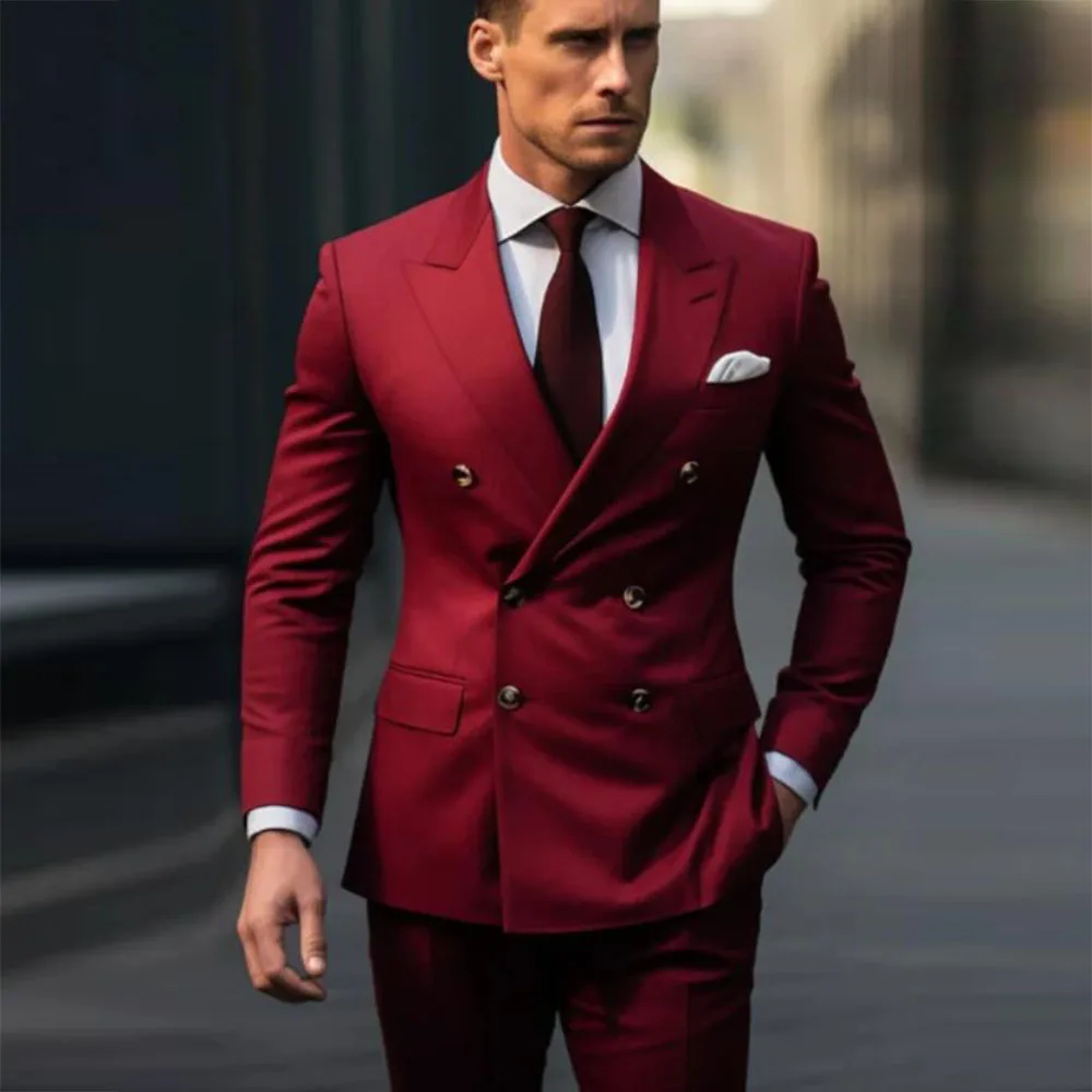 

Classic Man Business Suits Double Breasted Blazer Customized 2-Piece Sets Male Dinner Party Tuxedo Jacket Pants costumes homme