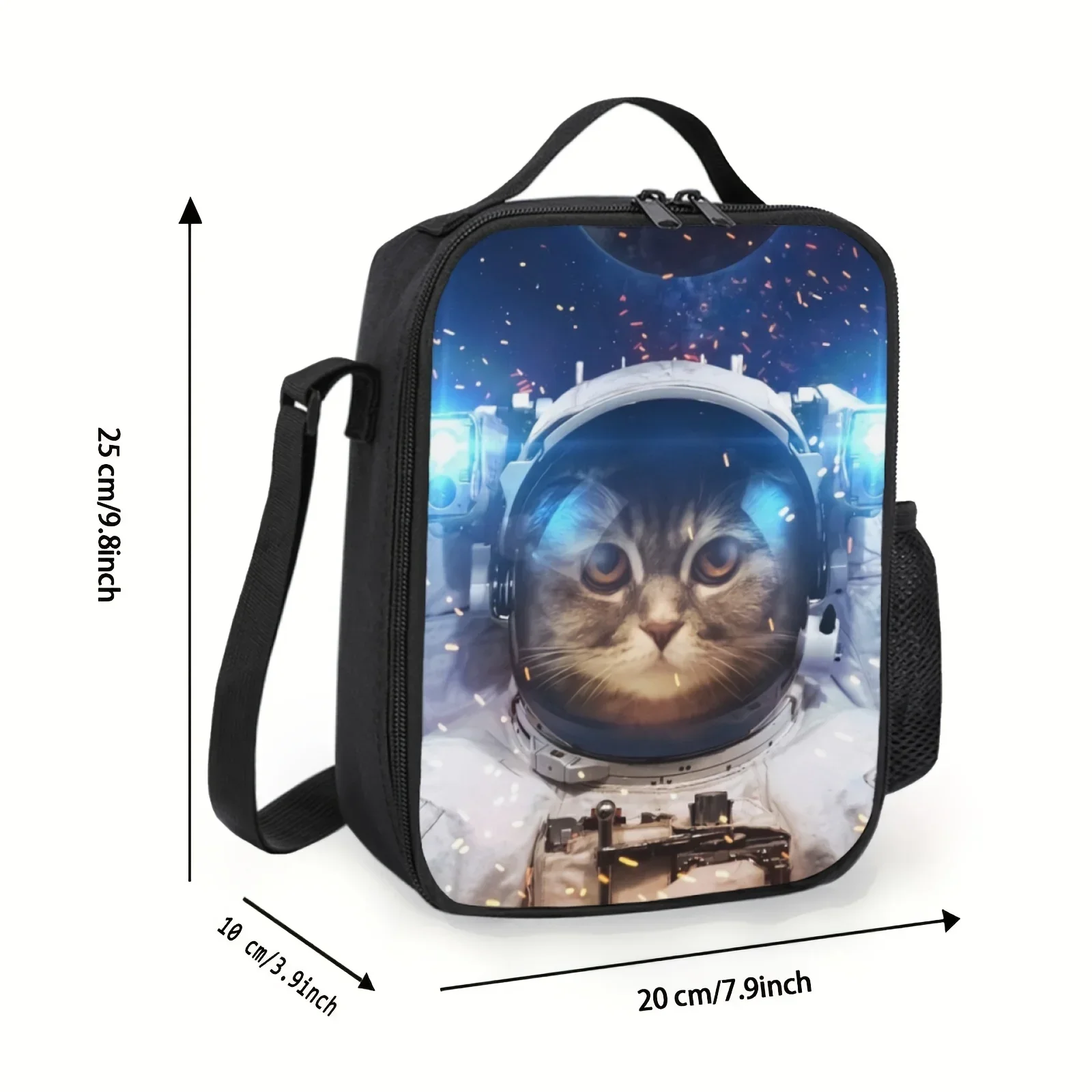 1pc Backpack Cat Astronaut Pattern Lunch Bag Insulated Lunch Box Insulated Lunch Box Container For Teenagers And Workers，School