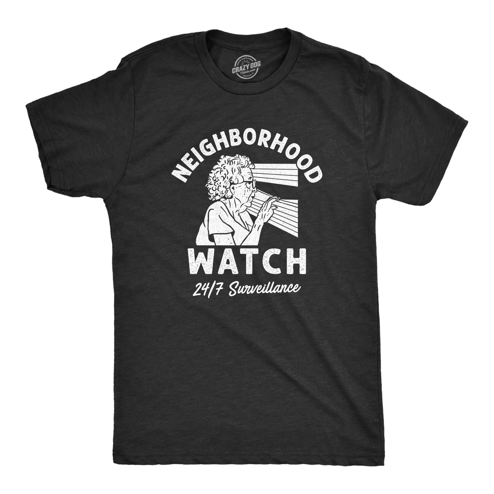 Mens Neighborhood Watch T Shirt Funny Elderly Lookout Surveillance Joke Tee for