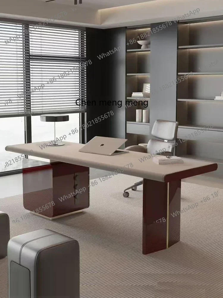 R H Hochwertige Hochglanz-Backfarbe, importiertes Sattelleder-Finish, einfacher Schreibtisch