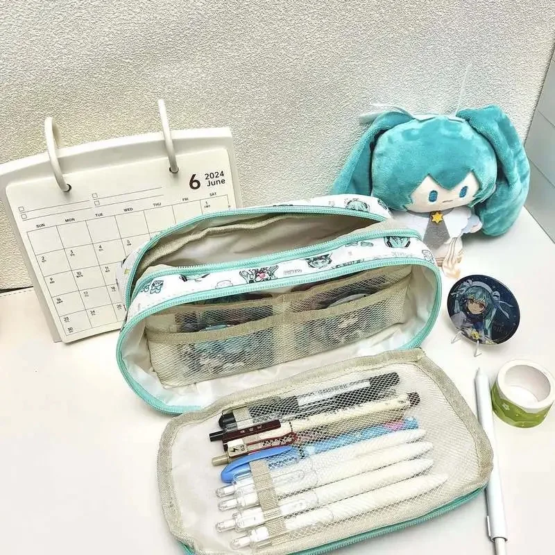 Hatsune Miku Pencil Case Large Capacity 3 Layer Cartoon Pencil Pouch Cute Kids Student Pen Bag Stationery Storage Box Gift