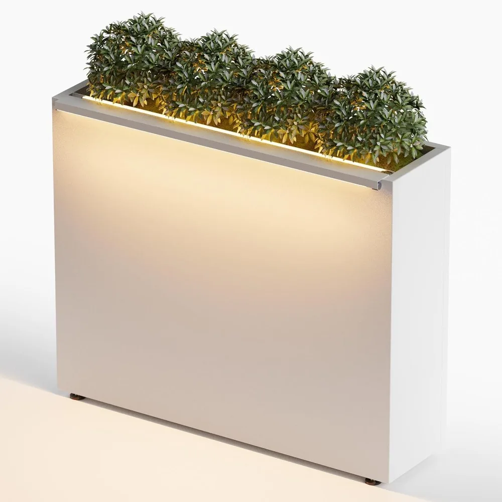 

White Metal Planter Box with LED Light Rectangular Illuminate Flower Trough 30 H×10 W×37.9 L Vibe Indoor Light Up Garden Pla