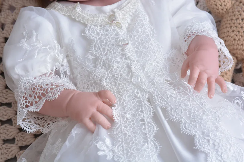 Brand 3pcs Baby Girls Dresses With Hat Baby Girl 1 Year Birthday Clothes Baptism Lace Christening Ball Gown RBF174001