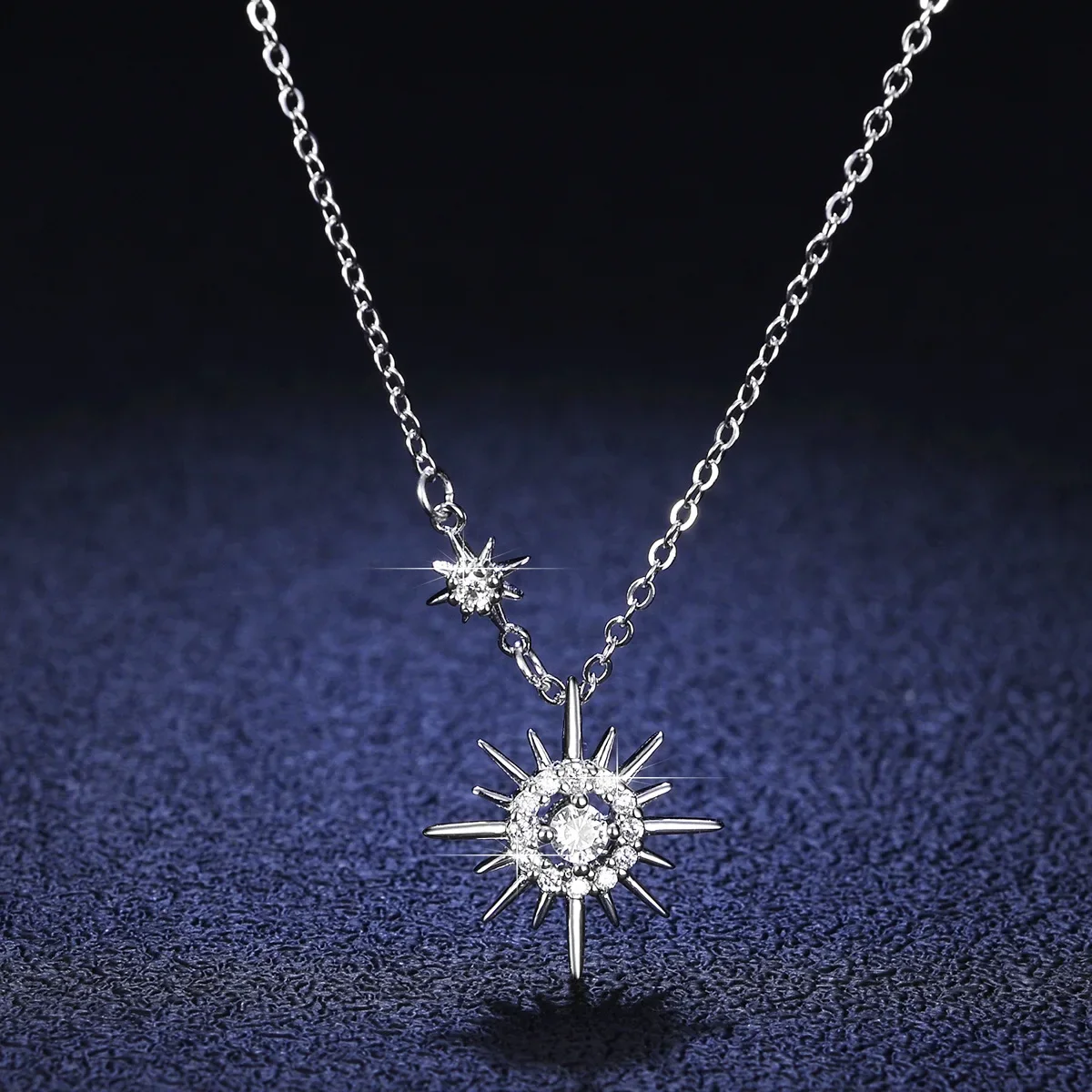

925 silver pendant, mozzarella diamond Korean version, star and moon necklace, women's hexagram silver pendant, collarbone chain