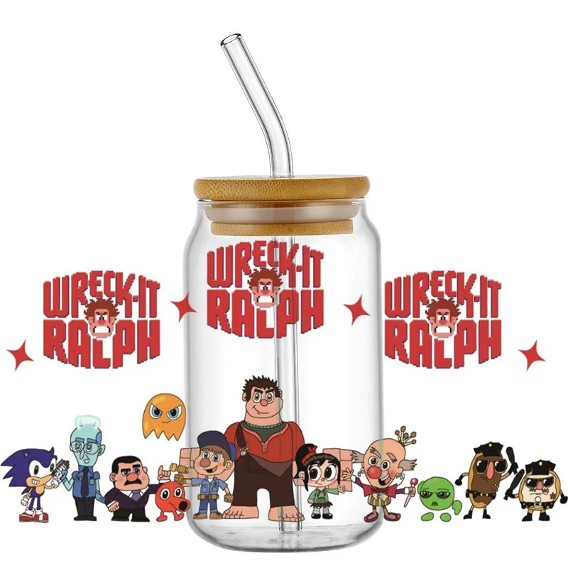 Wreck-It Ralph Transfer Stickers Waterproof UV DTF Cup Mug Wraps Sticker DIY 3D Wrap Decal For 16oz Libbey Glass