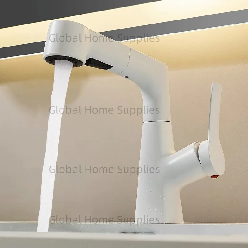 

Bathroom Pull Out & Lift Basin Faucet Hot & Cold Water 360° Rotatable Lift Up and Down Single Handel Single Hole Water Mixer Tap