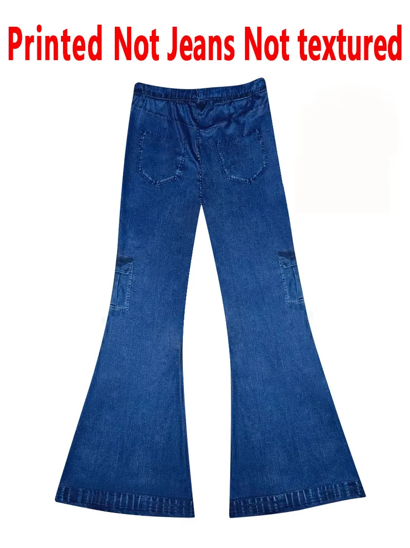 8175 [Printed Pants - Not Faux Denim Fabric][Imitation Faux Denim Flare Pants] Printed Flare Trousers Without Texture view 5