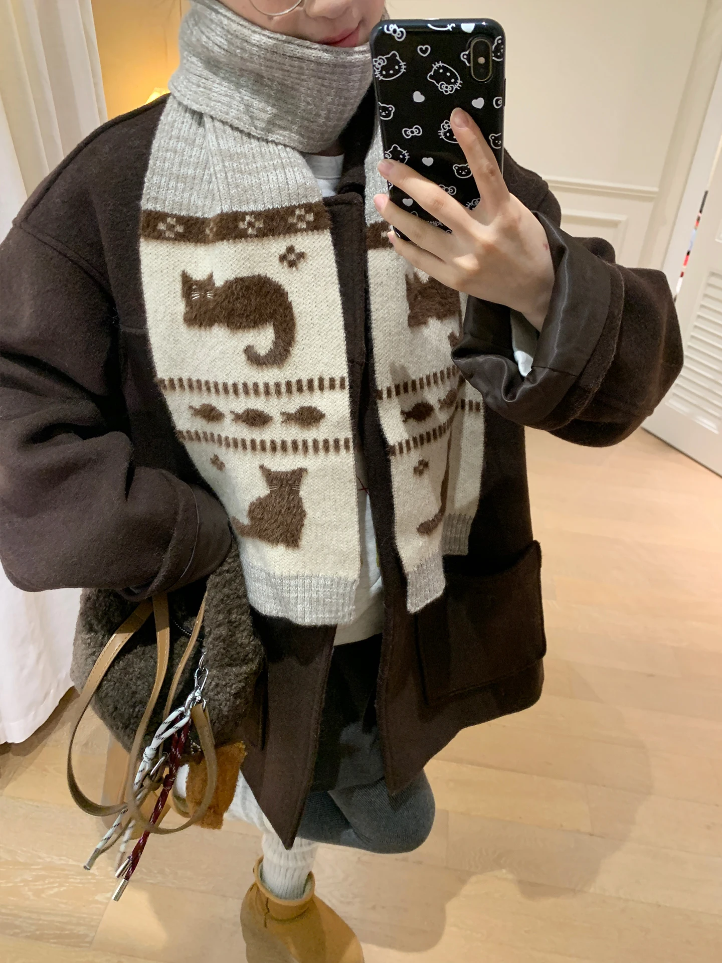 Bufanda de hilo Jacquard bonita de estilo japonés para mujer, bufanda de ambiente versátil cálida para otoño e invierno