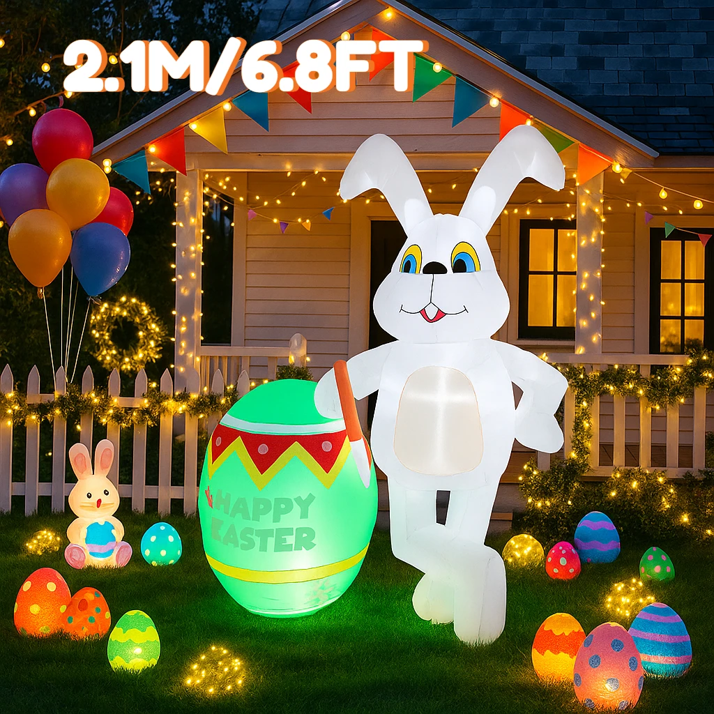 6.8FT عيد الفصح احتفالي أرنب قابل للنفخ على الفطر ديكور المدمج في أضواء LED فناء Airblown ساحة زخرفة عيد الفصح نفخ #1