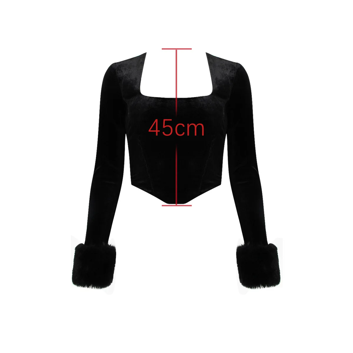 Mingmingxi Autumn and Winter Women Crop Top 2024 Detachable Cuffs Long Sleeve Bodycon Tops Black Square Neck Short Sexy Top