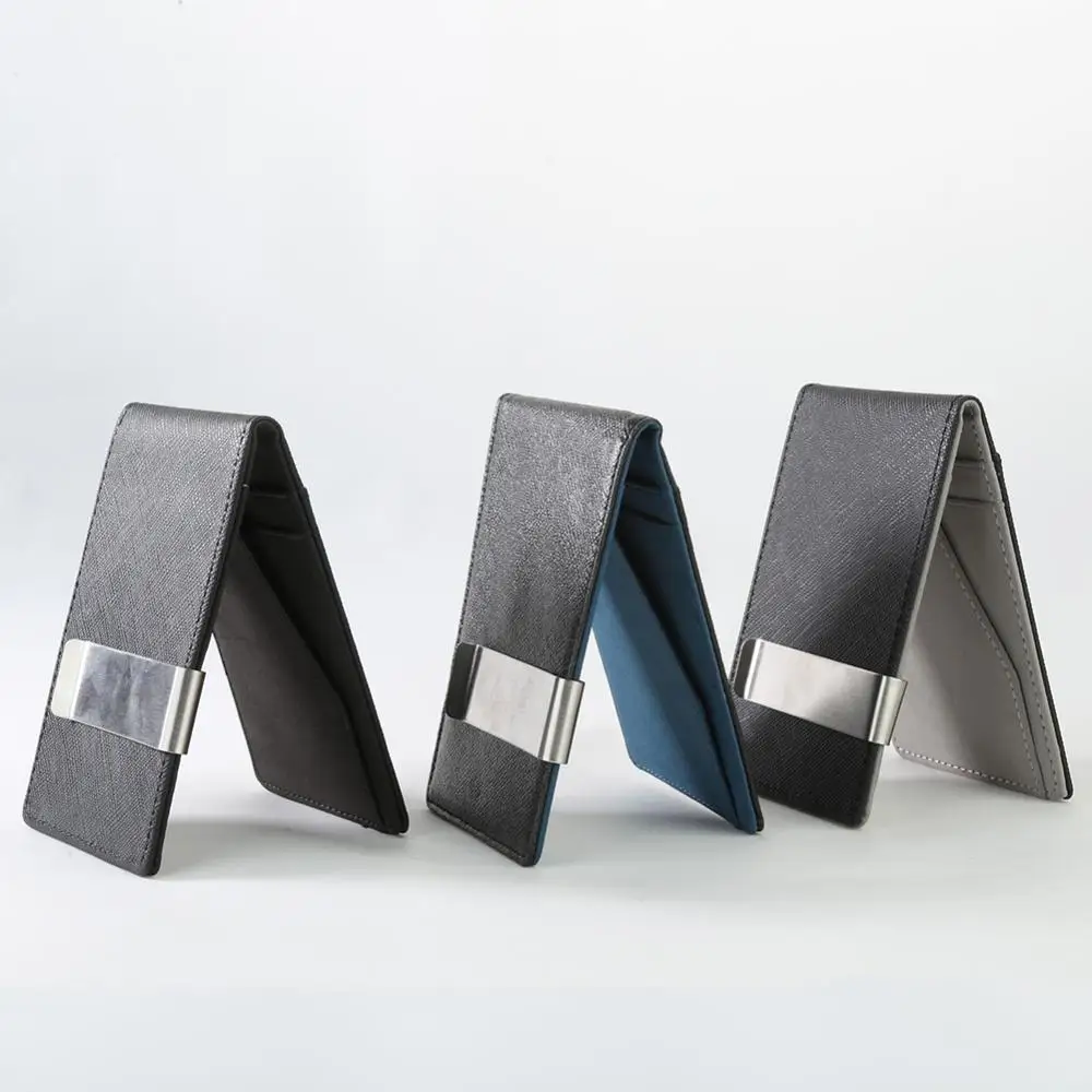 11*7 cm da uomo in ecopelle fermasoldi sottile portafoglio ID porta carte di credito cartella con morsetto per contanti in acciaio inossidabile supporto portatile da donna