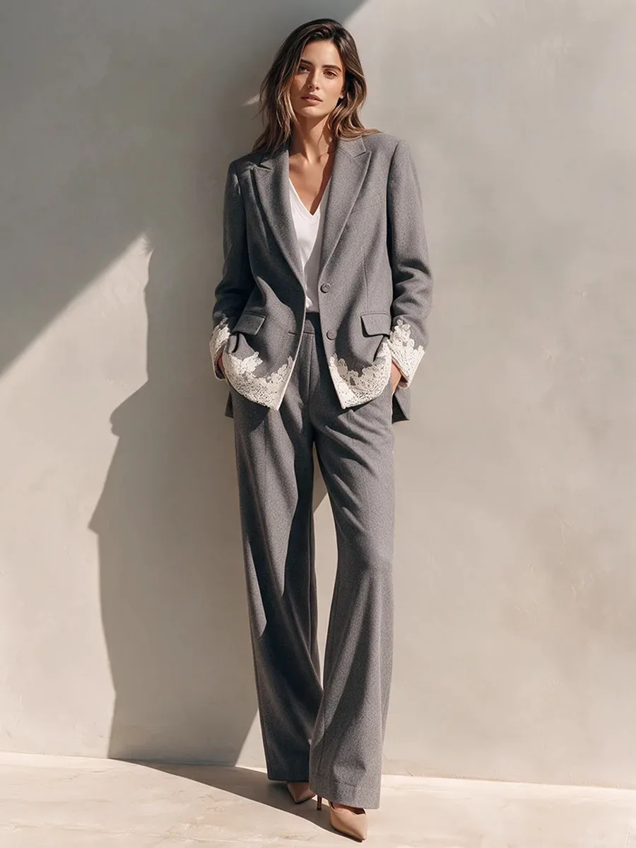Suit Jacket Set 2 Set Regular Fit Commuter Chic with Sweet Fresh Style Autumn Casual Wear Seasonal All Year Round Women Suit