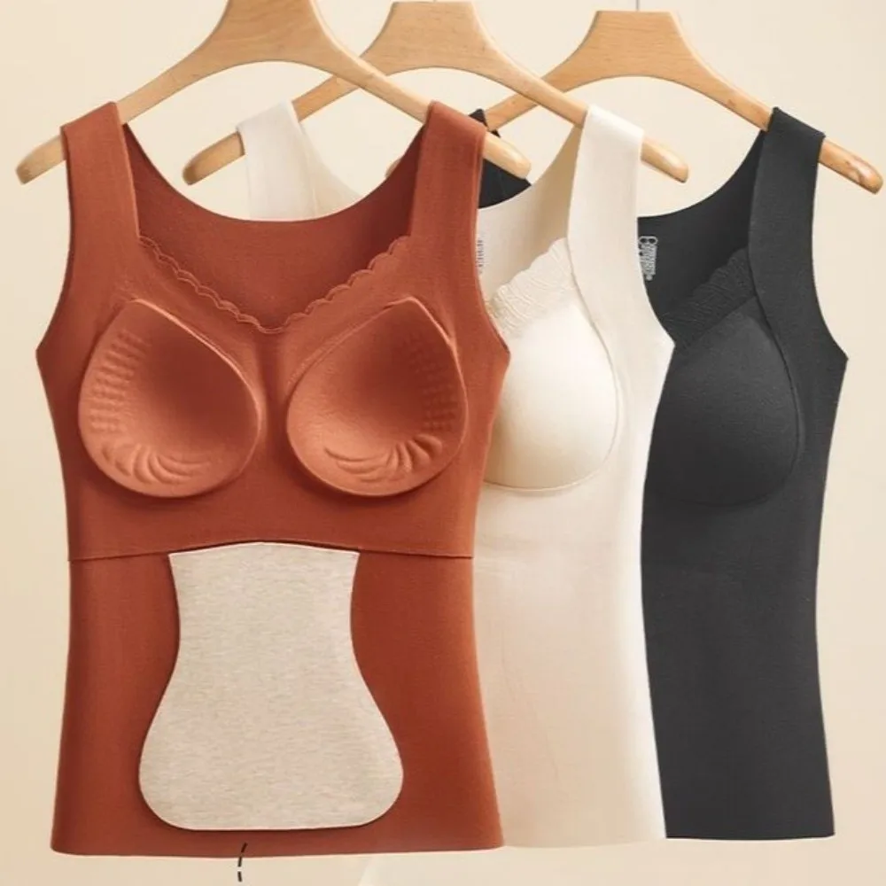 

Slim Fit Seamless Thermal Vest Pullover with Fix Pads Wool Warm Undershirts Antistatic Elastic Camisoles Tank Top