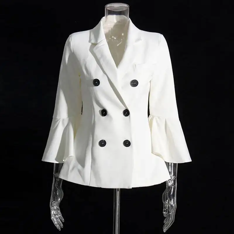 HKSH 秋冬新女性ファッションダブルブレストフレアスリーブスリムフィットブレザートップイン潮ハイストリート多用途コート HK8954