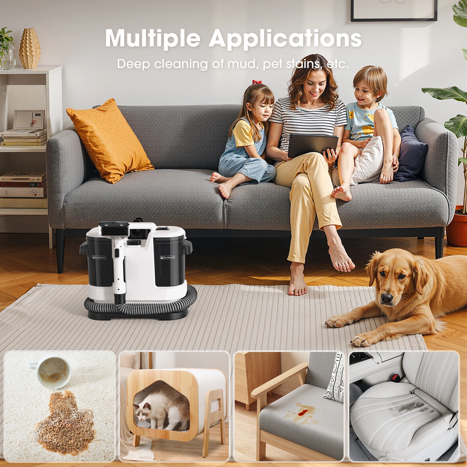 Lubluelu 2025 New 13500Pa Multi-Purpose Portable Carpet Cleaner Machine Toughest Stain Removal for Pet Hair Car Seat and Couch